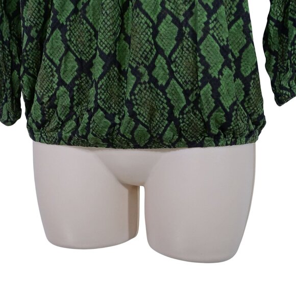 Michael Michael Kors Green Snake Print Knit Top Women Size P 3/4 Sleeve Pullover - Picture 4 of 11